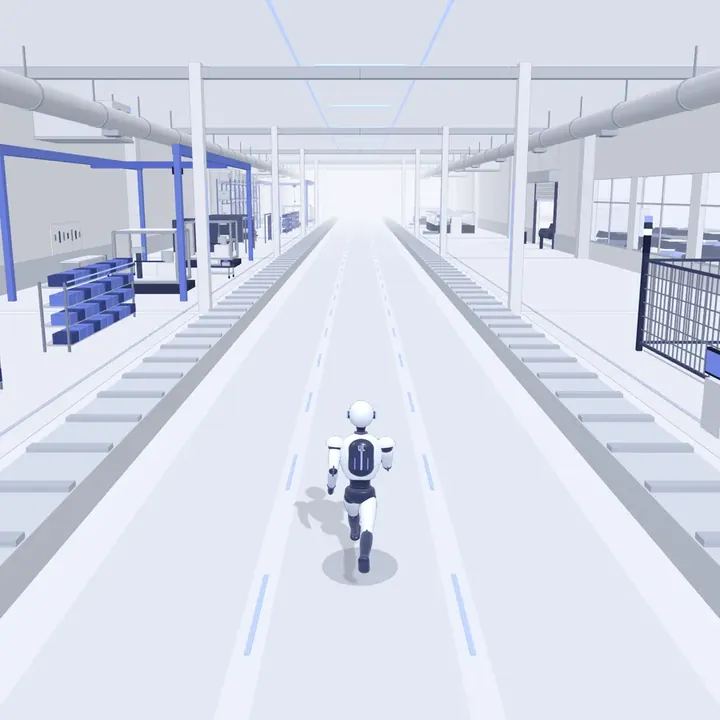 UL-H1 humanoid running down a car-plant floor in Servo Sprint